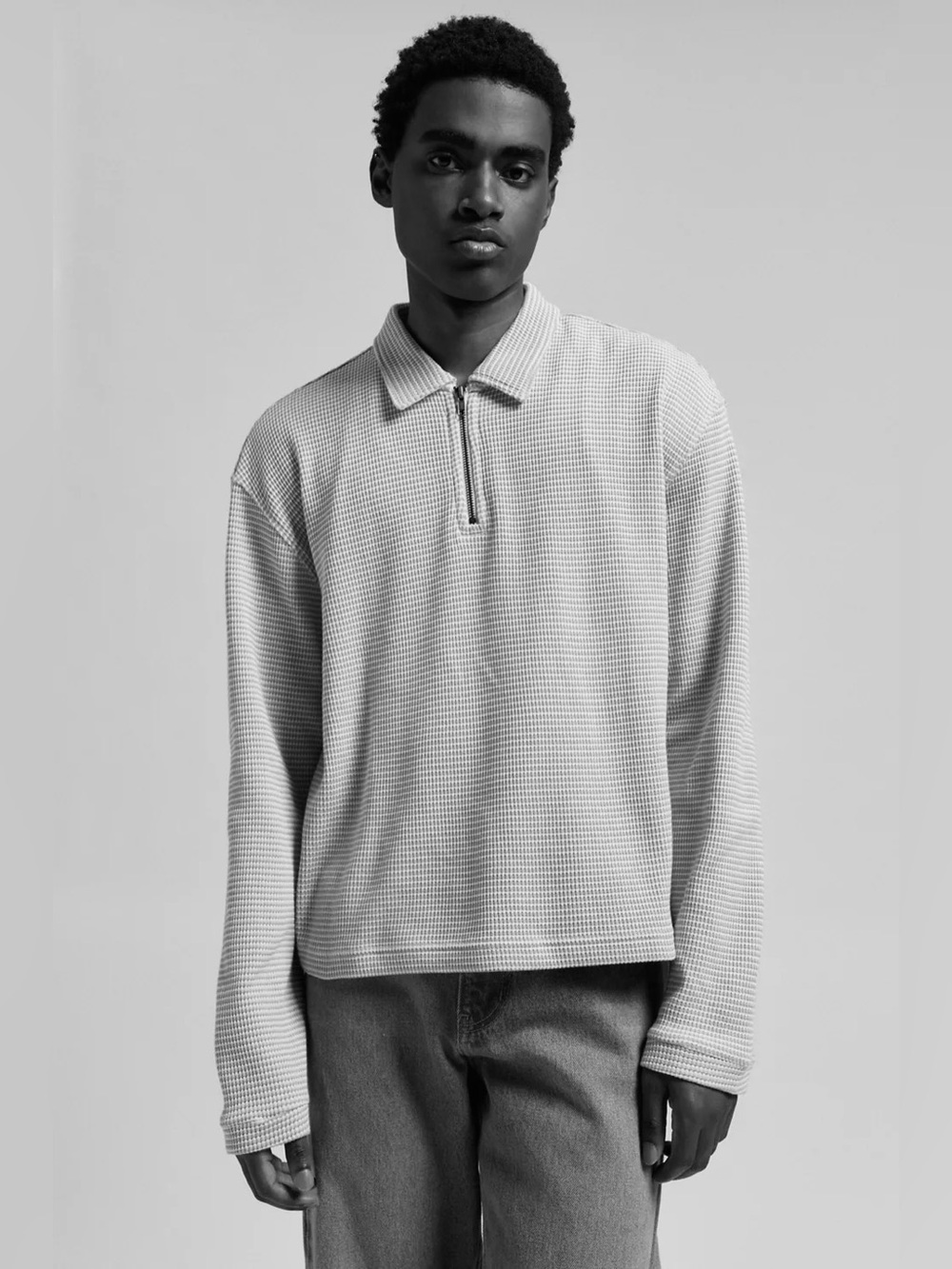 (UO-123)Urban Outfitters BDG Colton Stripe Thermal Long Sleeve Polo Tee